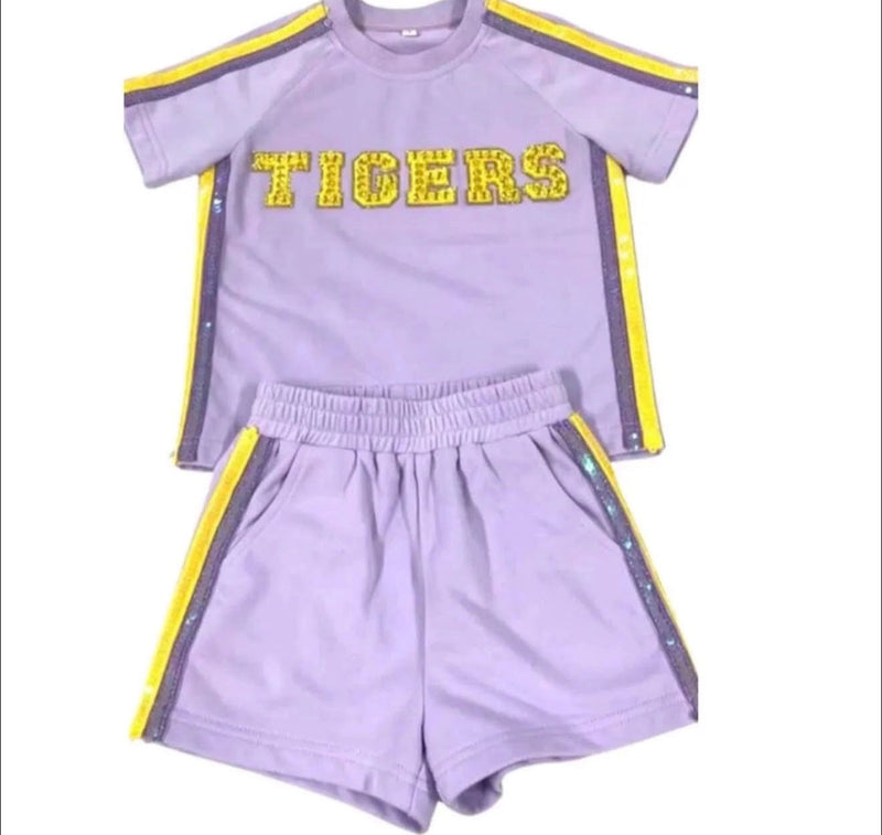 "Tigers" Sequin and Crystal Set - Lavender & Gold