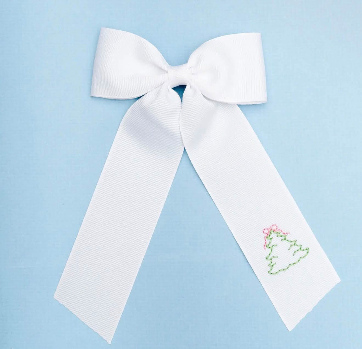 Hand-embroidered Christmas tree hair bow