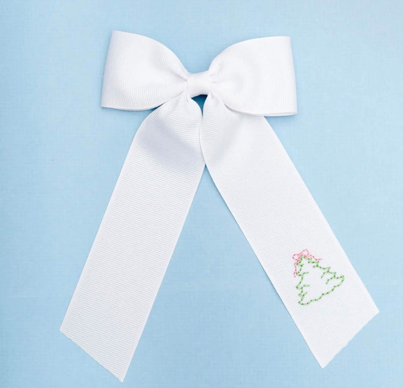 Hand-embroidered Christmas tree hair bow