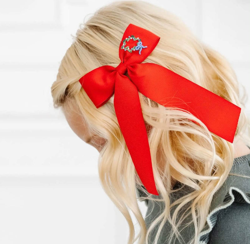 Hand-embroidered wreath hair bow