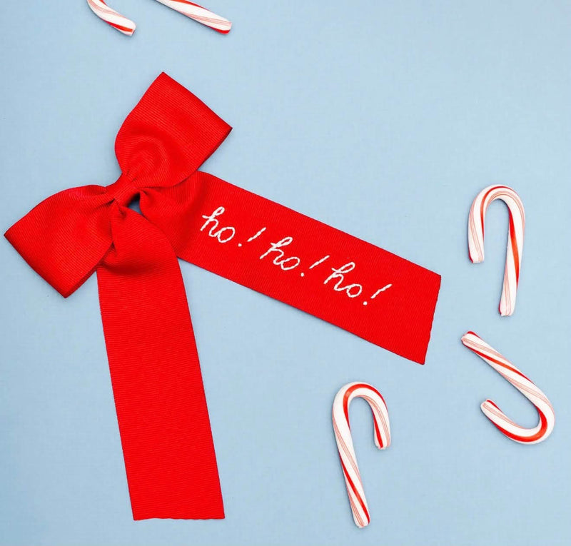 Hand-embroidered ho ho ho hair bow