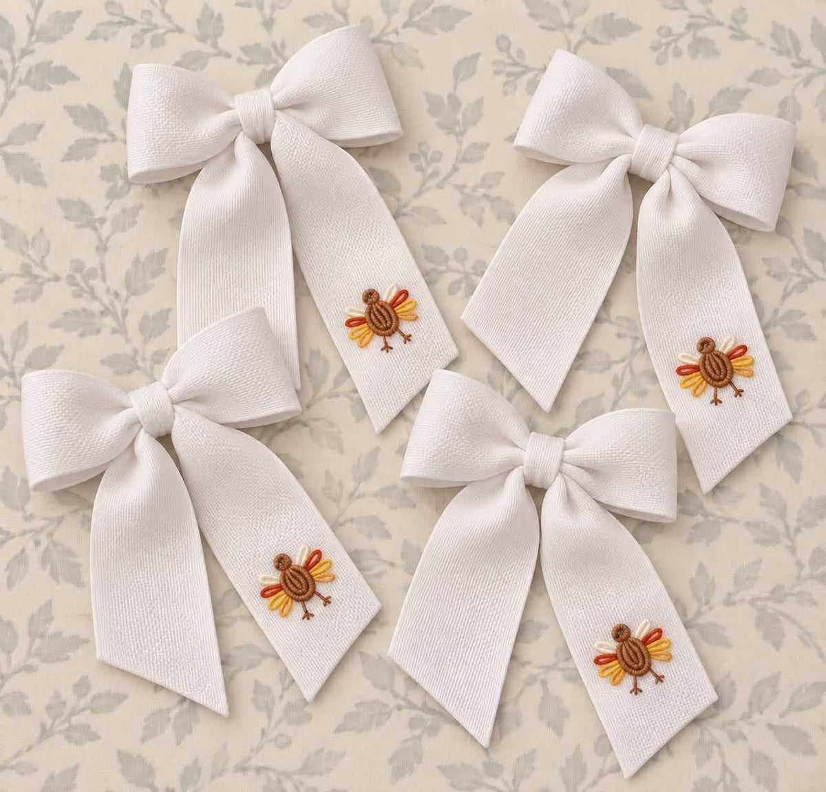 Hand-embroidered turkey bullion hair bow