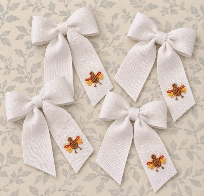 Hand-embroidered turkey bullion hair bow