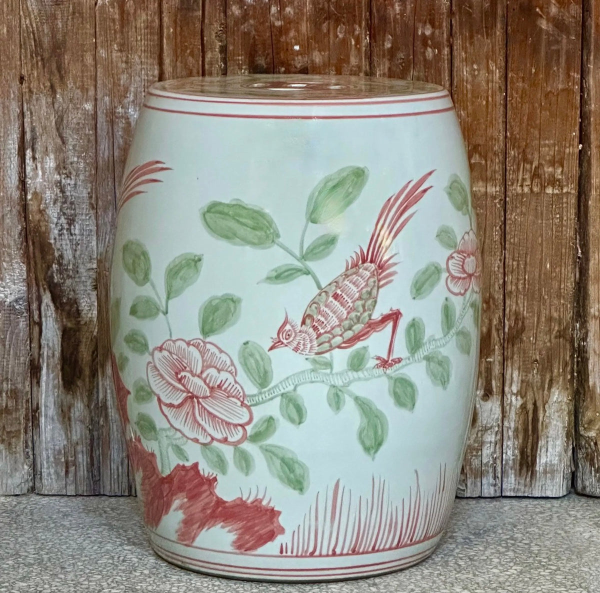 Pink and Green Pheasant Garden Stool