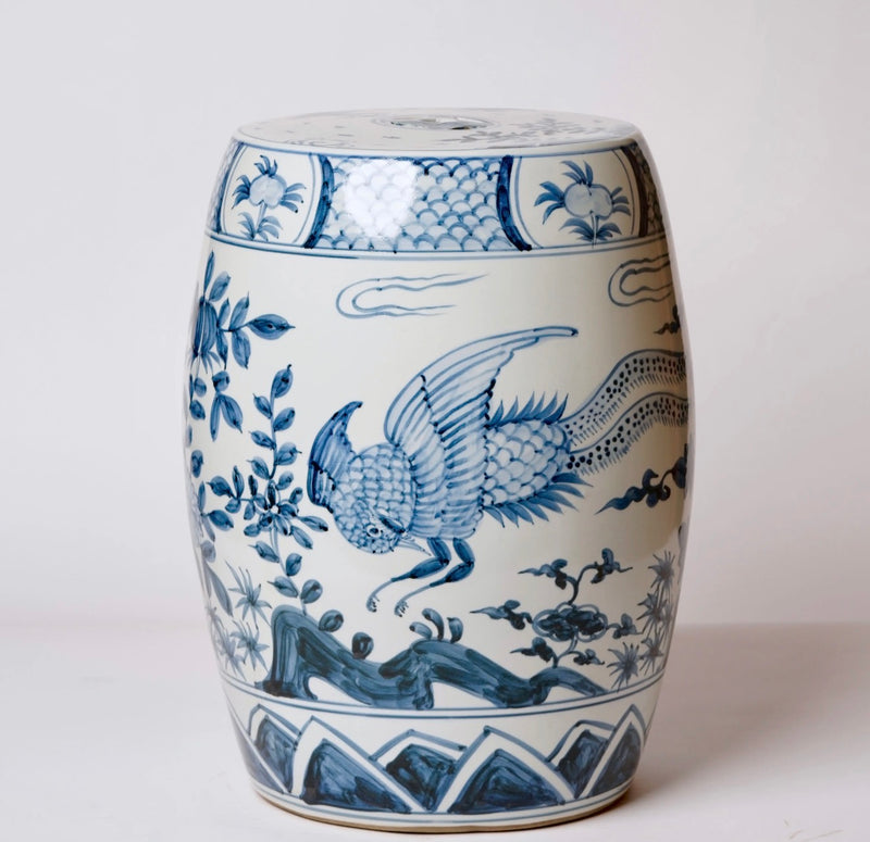 Blue and White Porcelain Pheasant Garden Stool